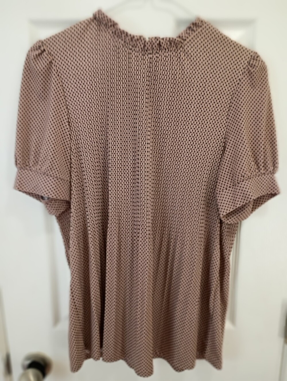 Dot Print Short Sleeve Blouse - Mauve and Black